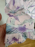 Plisserad Klänning med Fågelprint