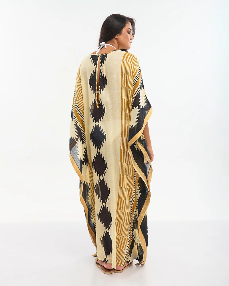Lång kaftan i beige och svart - Ble Resort Collection