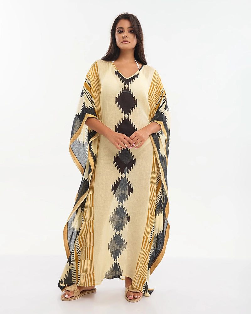 Lång kaftan i beige och svart - Ble Resort Collection